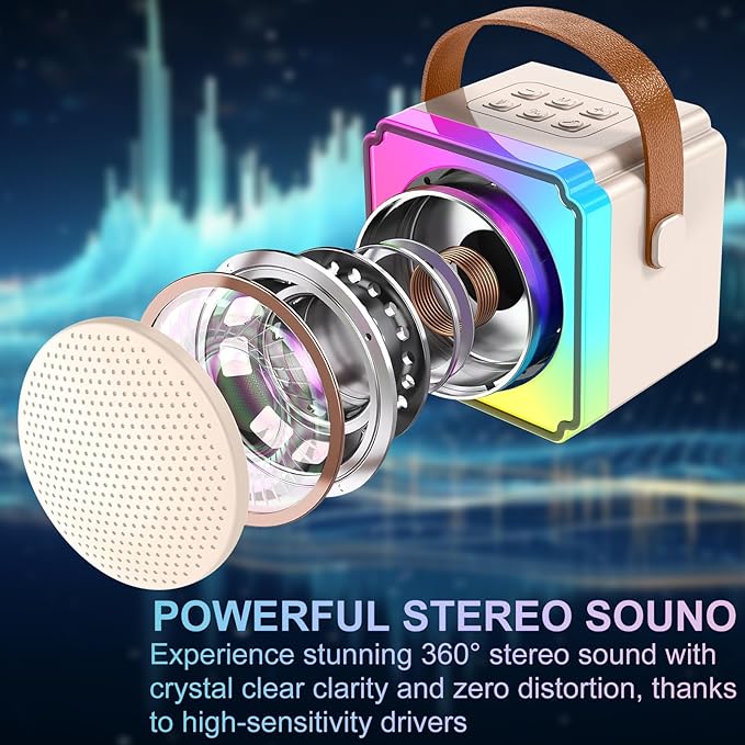 Mini Karaoke Machine for Kids Adults, Portable Bluetooth Speaker with 2 Wireless Microphones, Birthday Toys for Girls Ages 4 5 6 7 8 9 10 11 12+ Years Old Toddler