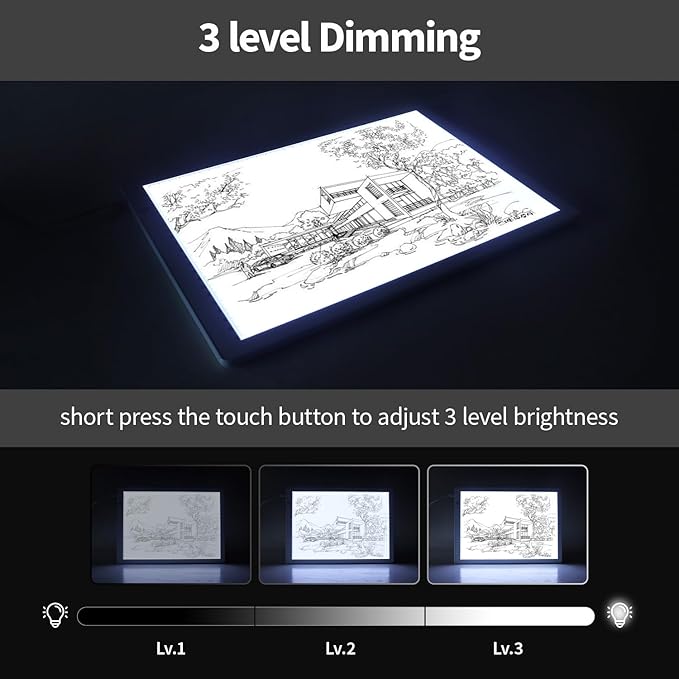 Zocelight A4 Light Box for tracing,Ultra-Thin Magnetic led Light pad for Diamond Painting,3 Level dimming Copy Board for Drawing,Sketching,Tattoo,Light Board for Artists,X-ray Viewing,Weeding Vinyl