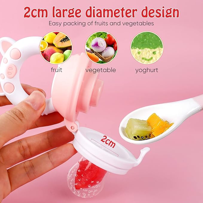 Baby Solids/Frozen Fruit Feeder Pacifier, Infant Teether Toy 4M+, BPA-Free Silicone Pouch & Nipple, Safely Introduce Solids, Teething Relief, 2-Pack (Piglet - Mint Green Pink, S/M/L)