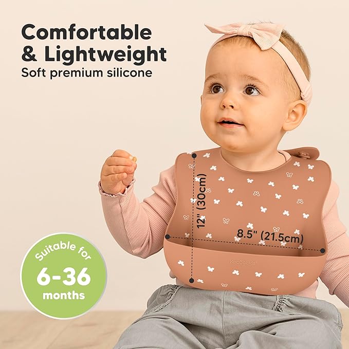 KeaBabies 2-Pack Silicone Baby Bibs for Eating - Sturdy Food-Grade Silicone Bibs for Babies Girl, Boy, Large Food Catcher, Clean & Put On Easily, Waterproof Toddler Feeding Essentials (Butterflies)