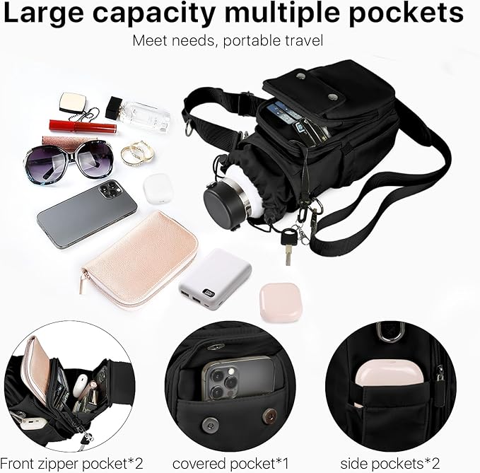 Water Bottle Holder with Strap 32 40oz Crossbody Insulated Water Bottle Carrier Sling Bag with Adjustable Wide Strap and Phone Purse 5 Pockets for Walking Hiking Gym Travel