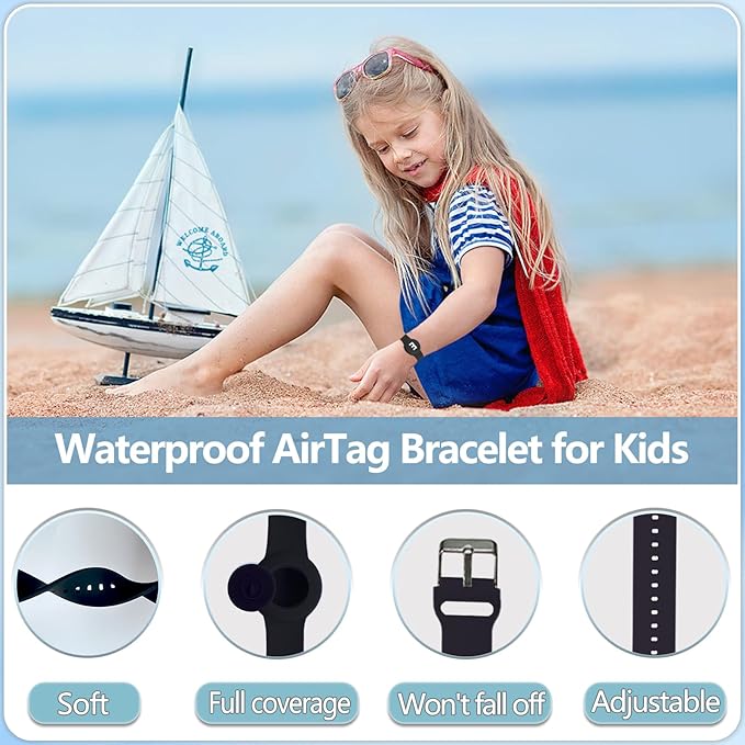 Waterproof Bracelet for AirTag Kids, Personalized Initial Letter Hidden Holder Compatible with Air Tag, Silicone Case for Airtag Adjustable Anti-Lost GPS Tracker for Toddler Child Elder, E