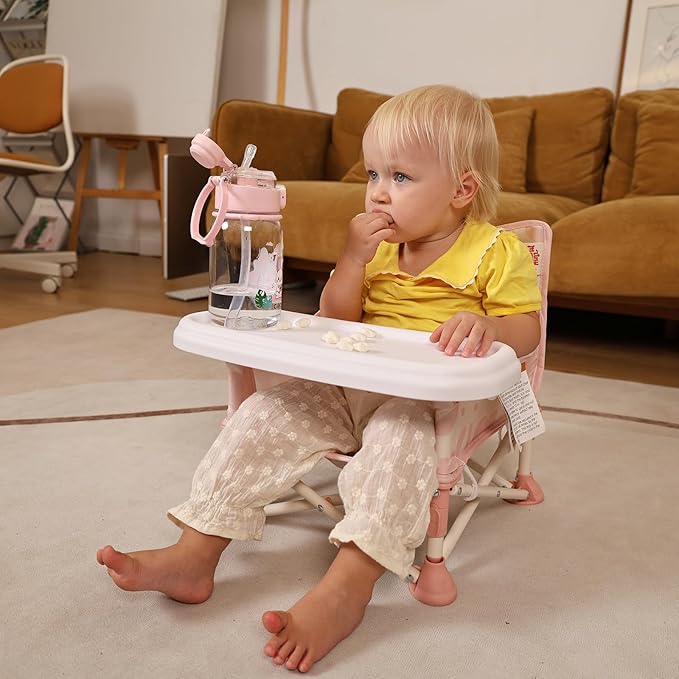 Tiny Marvels Portable 3-in-1 Baby Booster Seat – Cozy Floor Seat, Feeding Seat with Tray, Toddler Booster – Compact, Foldable, Safe with Child Safety Belt Carry Bag – Perfect for Travel & Family Time