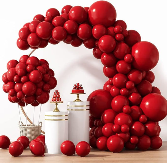 RUBFAC 129pcs Ruby Red Balloon Arch Kit, Different Sizes 18 12 10 5 Inches Cherry Red Latex Balloons for Garland Birthday Wedding Party Decoration