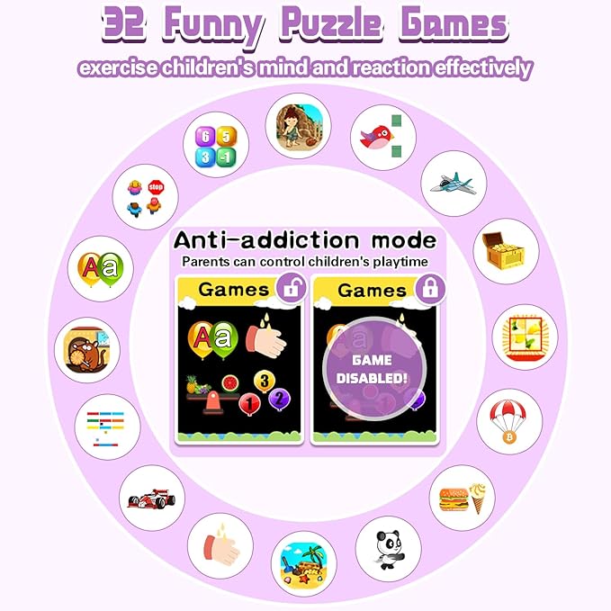 Kids Smart Watch Gift for Girls Ages 3-12, IP67 Waterproof, 32 Puzzle Games, HD Touchscreen Dual Camera Vedio Pedometer Music Player, Kids Watch Toy Birthday Gifts for Girls Ages 5 6 7 8 9 10 (Purple)