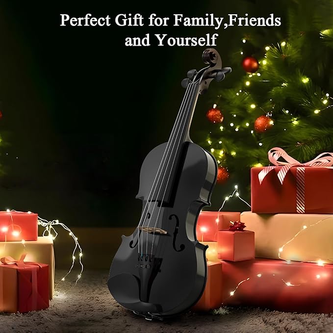 3/4 Violin Kit, Beginner Violin for Kids, Students, Complete Kids Violins Set with Case, Bow, Rosin, Ideal for Kids Violinss Beginner Ages 9-12, Black