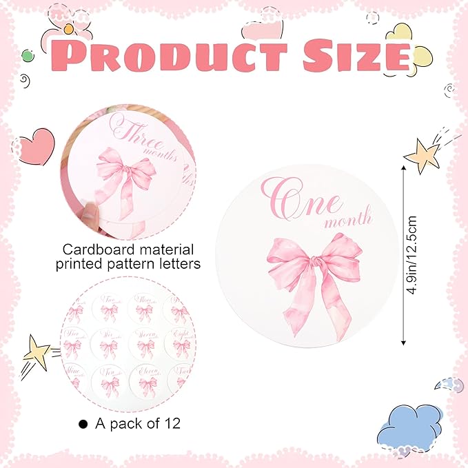Bow Baby Monthly Milestone Markers - Baby Monthly Milestone Discs Photos,Coquette Bow Month Photo Signs,Baby’S First Year Newborn Signs for Girl (Pink)