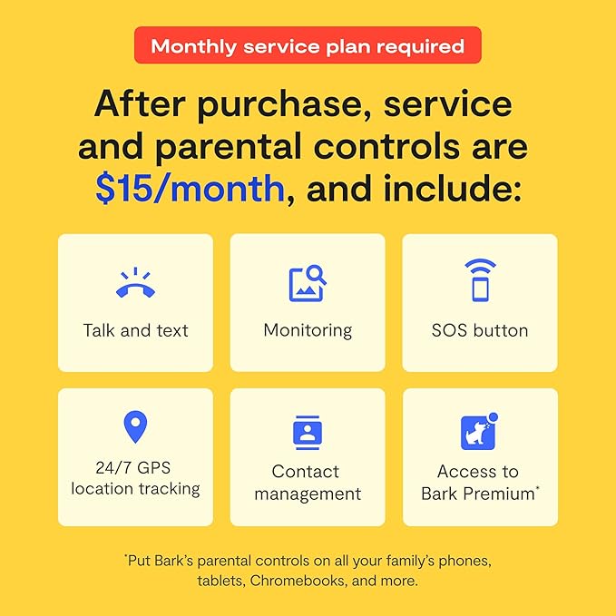 Bark Watch - Safest Smart Watch for Kids - Talk and Text - GPS Tracking - Text, Video, and Phone Monitoring - Manage All Contacts - SOS Button - CV16