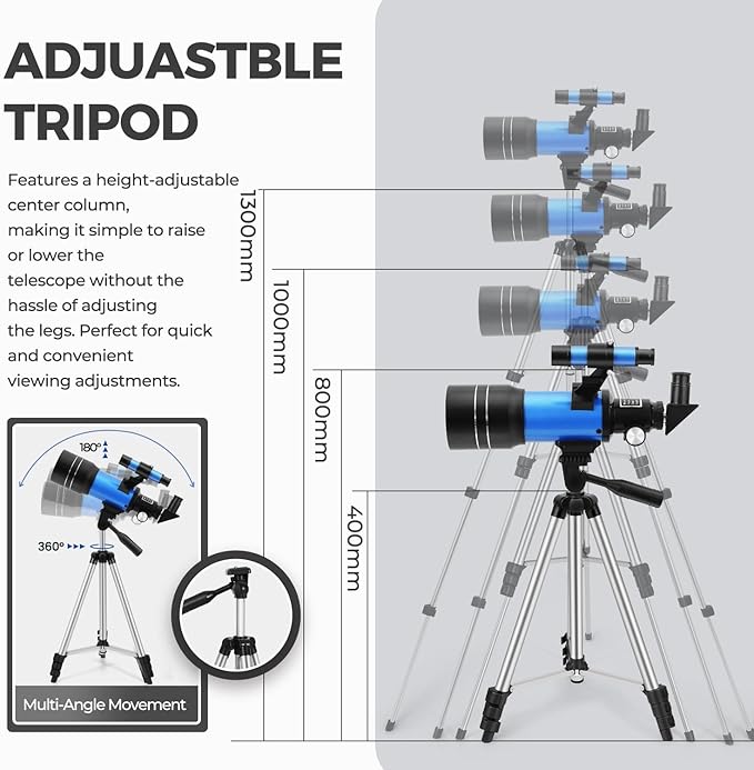 ESAKO Telescope for Kids & Beginners, 70mm Aperture Portable Telescopes with 3 Eyepieces, Height Adjustable Tripod & Phone Adapter & Remote Control