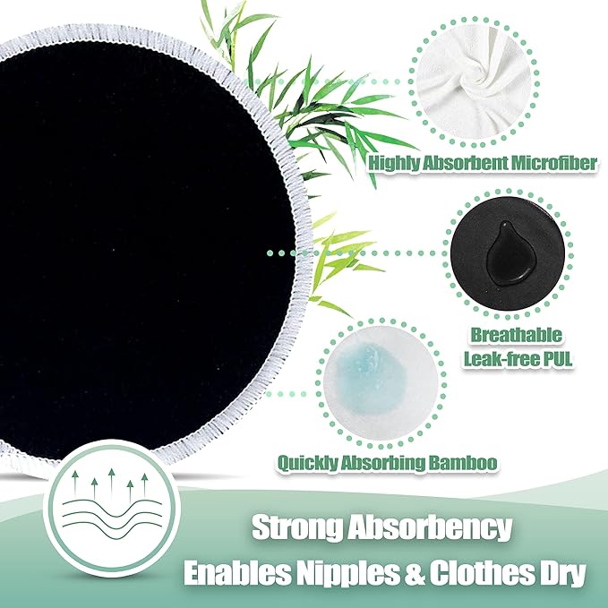 wegreeco Nursing Breast Pads (14 Pack) + Laundry Bag & Travel Storage Bag, 3 Sizes: 3.9/4.7/5.5 inch Option - Washable & Reusable Breastfeeding Nursing Pads