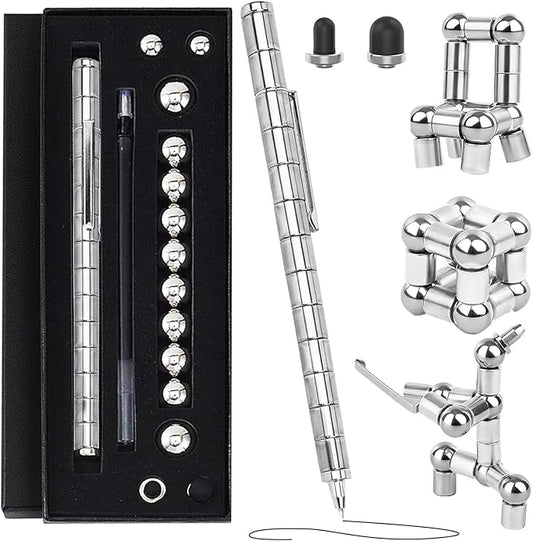 Magnetic Fidget Pen Toys - Multifunctional Writing Novel Pen for Friends, Kids, Boys, Girls, Teens 8 9 10 11 12, Office Teacher Birthday Party Gifts, Stress & Anxiety Relief(Silver)
