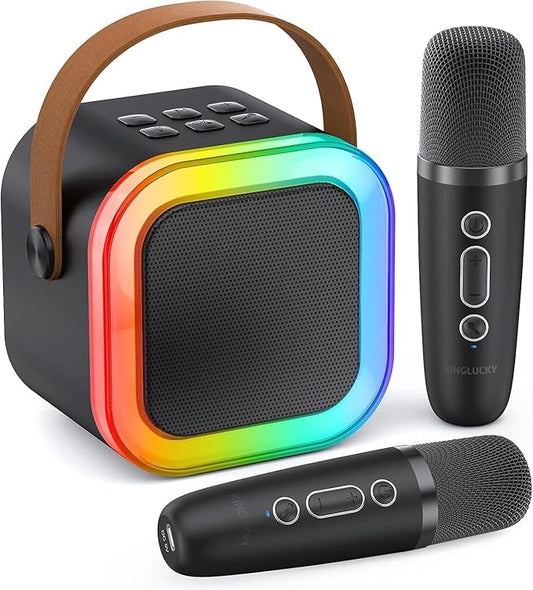 Kinglucky Mini Karaoke Machine for Kids, 2025 TOP Birthday Gifts Ideas for 3-12 Year Old Girls, Christmas Party Gifts Kids' Personal Video Players Accessories with 2 Wireless Microphones - Black