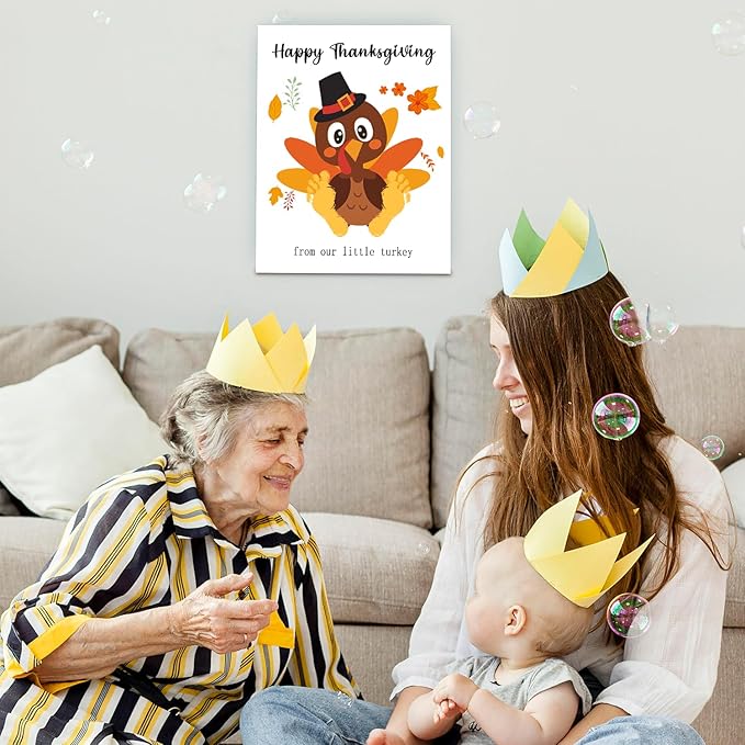 SHLINCO Baby's First Thanksgiving Handprint Kit - Fall Photo Props and Keepsake Gift, 7.8x9.8 Inch Canvas Footprint Art for Desktop, Family Thanksgiving Decor