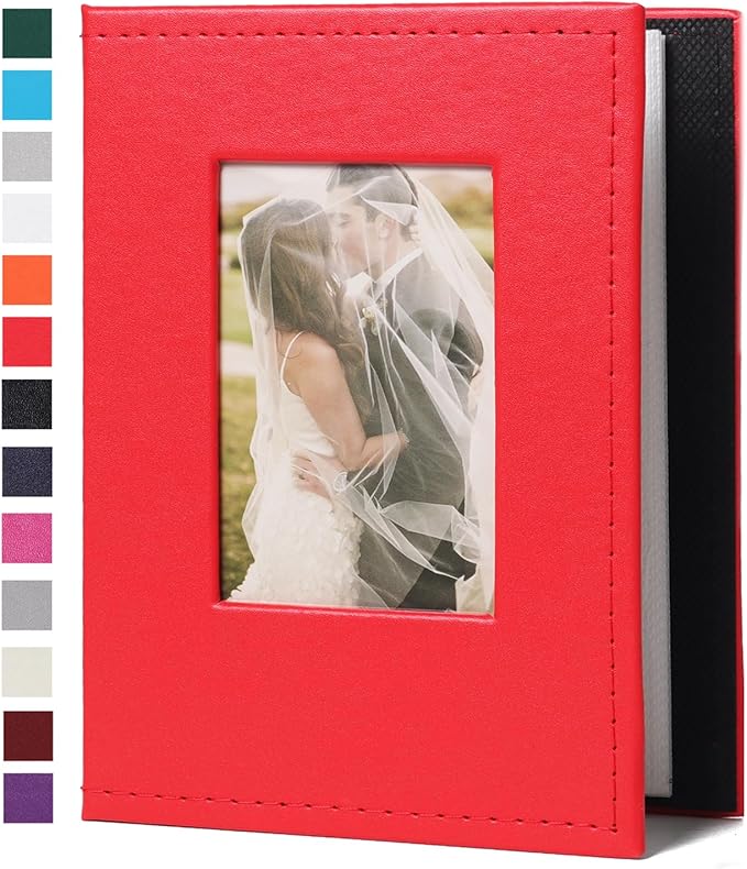 RECUTMS Photo Album for 4x6, Mini Album with 52 Pockets, Leather Cover Picture Book with Front Window, 52 Vertical Photos for Baby Wedding Anniversary Vacation Traveling (Red)