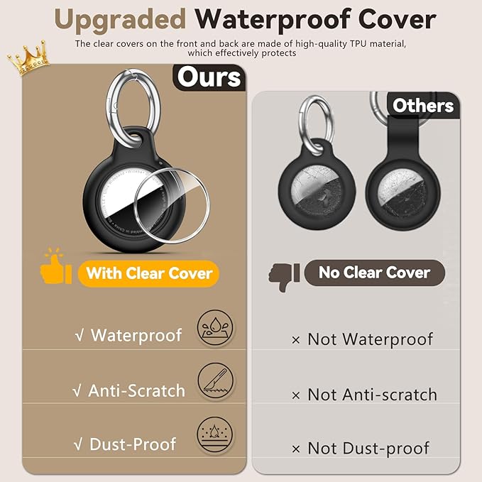 Upgrade Waterproof 4 Pack Airtags Holder with Apple Airtags Keychain, Hard PC Air Tag Case, Anti-Scratch & Shock Air tag Holder, Men's Women's Keyrings & Keychains - Black+White+Blue+Red