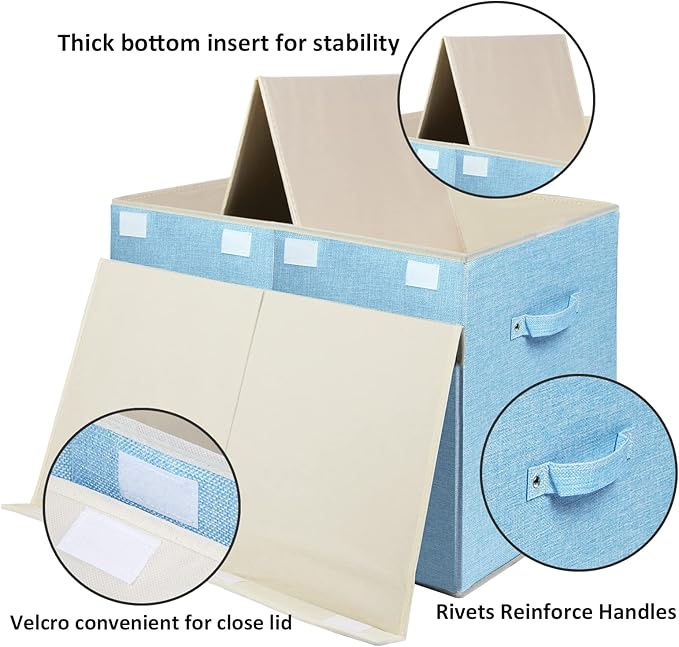 popoly Large Toy Box Chest with Lid, Collapsible Sturdy Toy Bin Storage Organizer Boxes Baskets for Kids, Boys, Girls, Nursery, Playroom, 25"x13" x16" (Linen Blue)