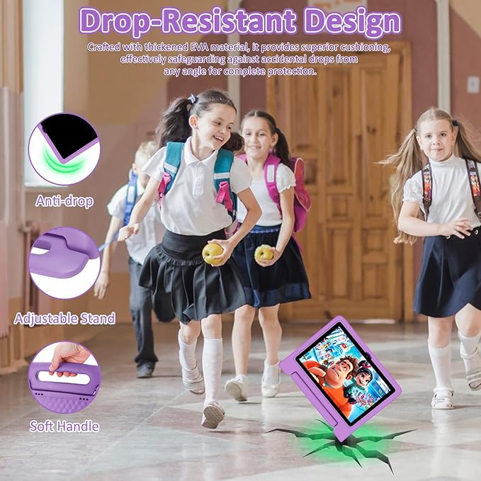 Tablet for Kids, 10.1 inch IPS HD Touchscreen Android 14 64 GB Storage, 8GB RAM, Octa Core Kids Tablet, Parental Controls, 12-hr Battery, WiFi, GPS - Purple