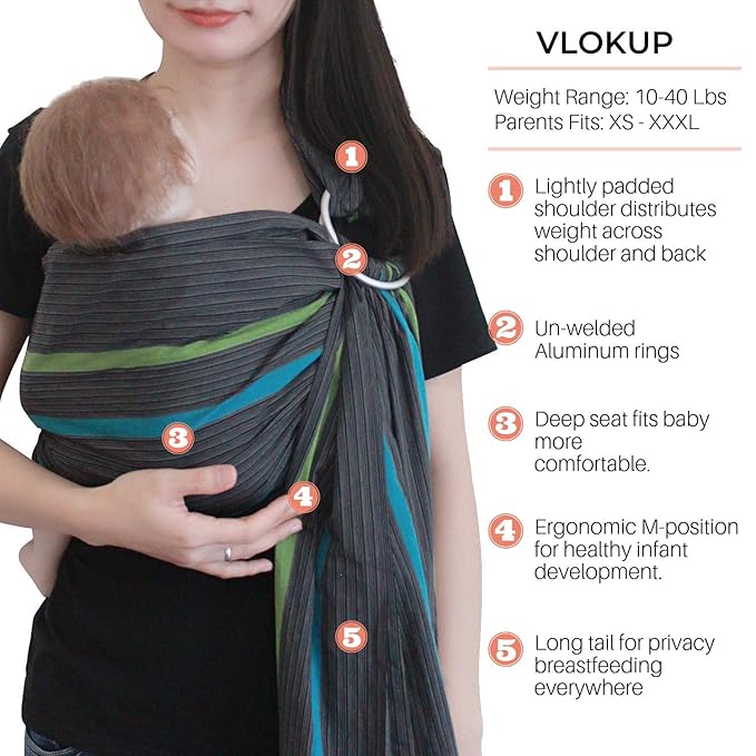 Ring Sling Baby Carrier, Soft Cotton Baby Sling Carrier Newborn to Toddler, Baby Wrap Carrier for Plus Size Parents, Perfect Shower Gift, Grey