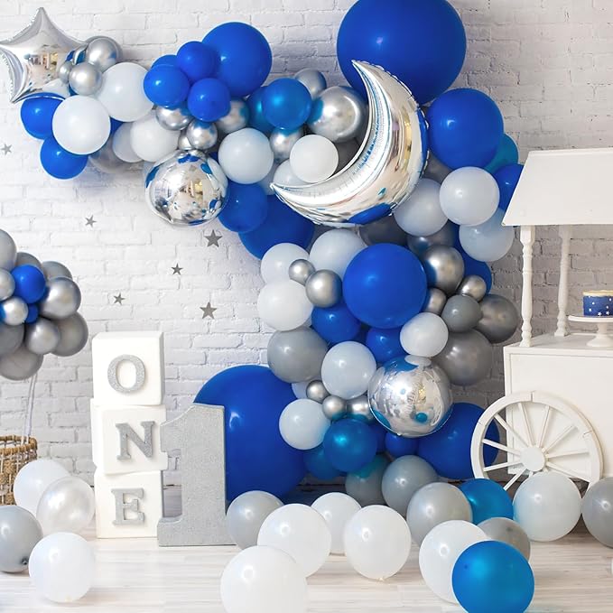 RUBFAC 129pcs Dark Blue Balloons Different Sizes 18 12 10 5 Inch for Garland Arch for Birthday Gender Reveal Baby Shower Graduation Party Decoration
