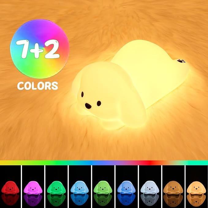 LOVERUIS Night Lights Squishy Light Dogs Colorful Night Light for Kids 1/3 Hours Timer Dimmable Puppy Gift Kid Dog Cute Decor
