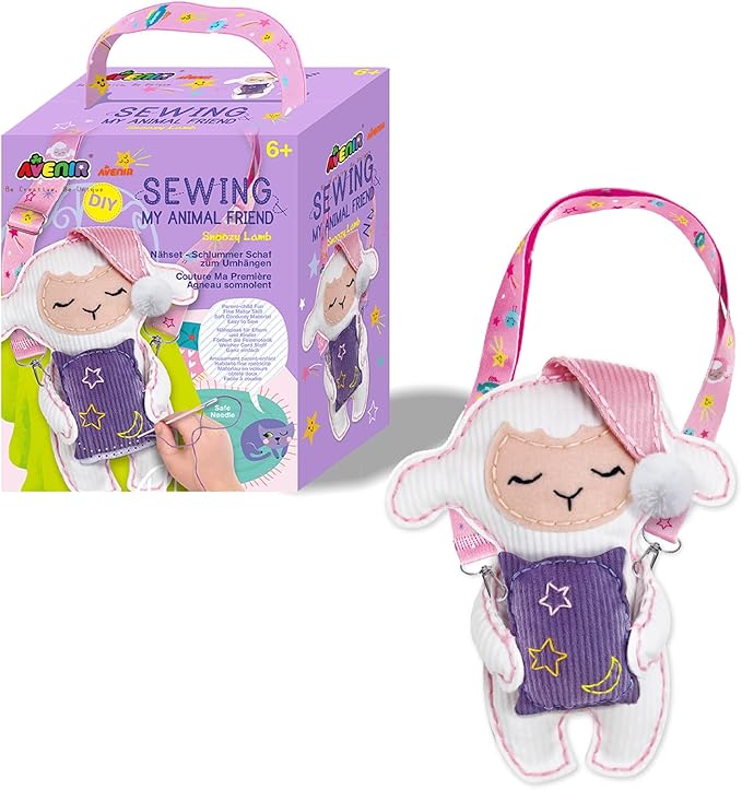 Avenir Sewing Kit for Kids Birthday Gifts for Kids Aged 6 Corduroy Fabric With Shoulder Strap Safe Needles Pre-cut Felt Easy DIY Arts and Crafts for Boys and Girls Stuff No Mess with Full Instructions