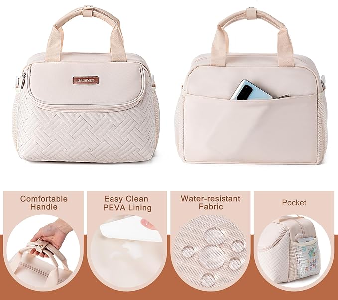 Breastmilk Cooler Bag with Ice Pack Fits 6 Baby Bottles up to 9 Ounce, Wearable Breast Pumps Cooler Bag for Nursing Mom Daycare, Work, Travel- White