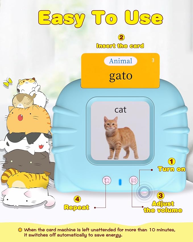 510 Words Spanish Flash Cards for Kids, Autism Toys for Toddlers 2-3 Years Old, Speech Therapy Toys, Educational Learning Flash Cards for Boys and Girls Blue(Spanish/English/Bilingual)