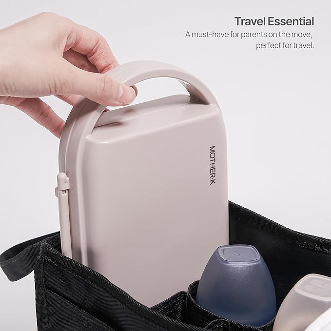 MOTHER-K Travel Baby Bottle Drying Rack Set - Baby Bottle Cleaner Kit with Cleanser and Mini Silicone Bottle Brush, Portable Bottle Drying Rack for Home and Travel (Cream Mocha)