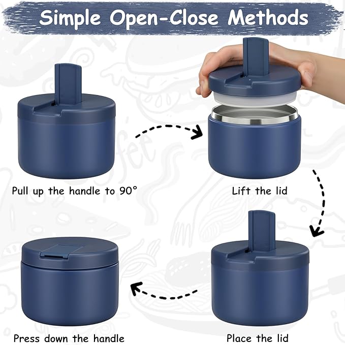 12oz Insulated Vacuum Food Jar with Buckle Lid Wide Mouth Soup Thermo for Hot Food Kids Leakproof Stainless Steel Lunch Container- Blue 1 Pack