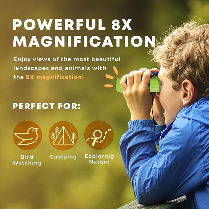 Promora Binoculars for Kids, Set with Magnifying Glass & Compass Purple - Perfect Toy for Little Boys and Girls, Kids Binoculars for 3-12 Years Boys and Girls Present for Toddler