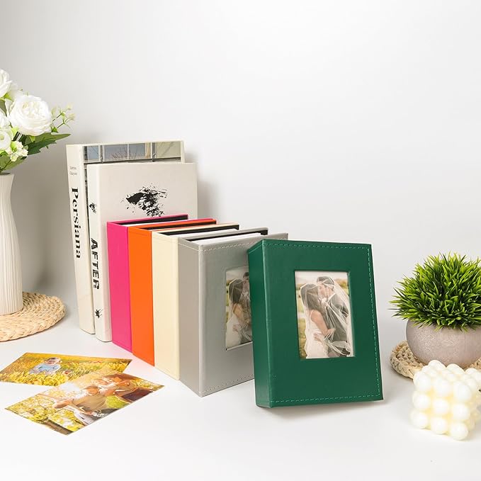 RECUTMS Photo Album 4x6 100 Pockets Leather Cover with Front Window Holds 100 Vertical Picture Book for Wedding Family Baby(Pink)