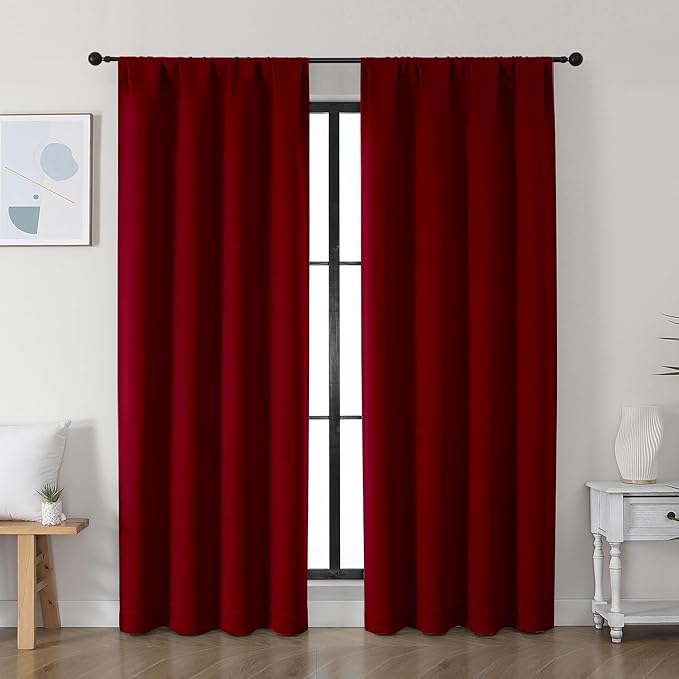 Simplebrand Ava Red Blackout Curtains for Bedroom 72 Inch Length 2 Panels Set, Privacy Thermal Insulated Rod Pocket Door Window Curtains for Patio French Door Front Door, W40 x L72 Inch, Red