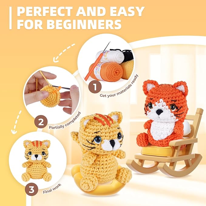 MOREJMTT Crochet Kit for Beginners, Learn to Crochet, Include Easy Knitting Soft Yarn, Step-by-Step Video Tutorial, Hook, Holiday Birthday Gift for Adults and Kids(2pack cat)