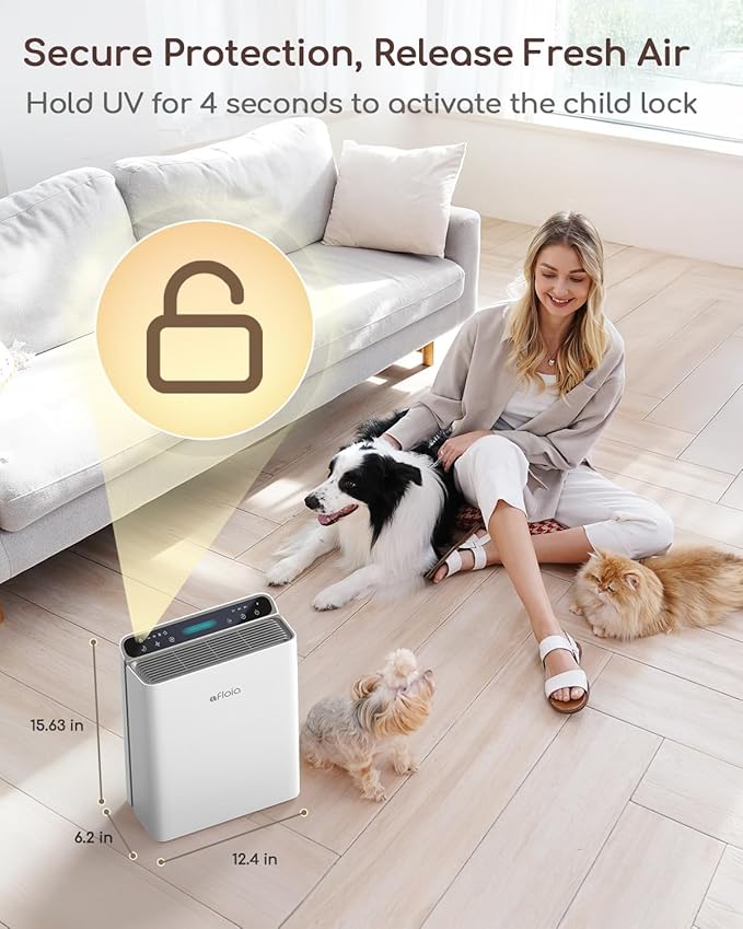 Afloia Air Purifier for Home Large Room Bedroom Up to 2000Ft² with PM2.5 Air Quality Monitor Smart Auto Mode, Washable Pre Filter Cleaner for Pet, Europa 2.0