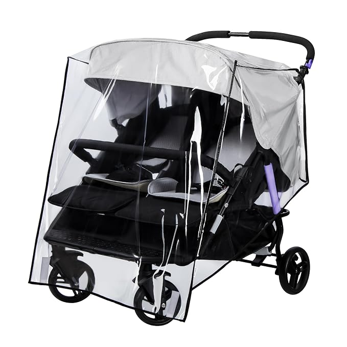bemece Double Stroller Rain Cover, Weather Shield Double Stroller for Side by Side Seats Twin Stroller, Baby Outdoor Activities Accessories, Protects Children from Rain, Snow, Wind