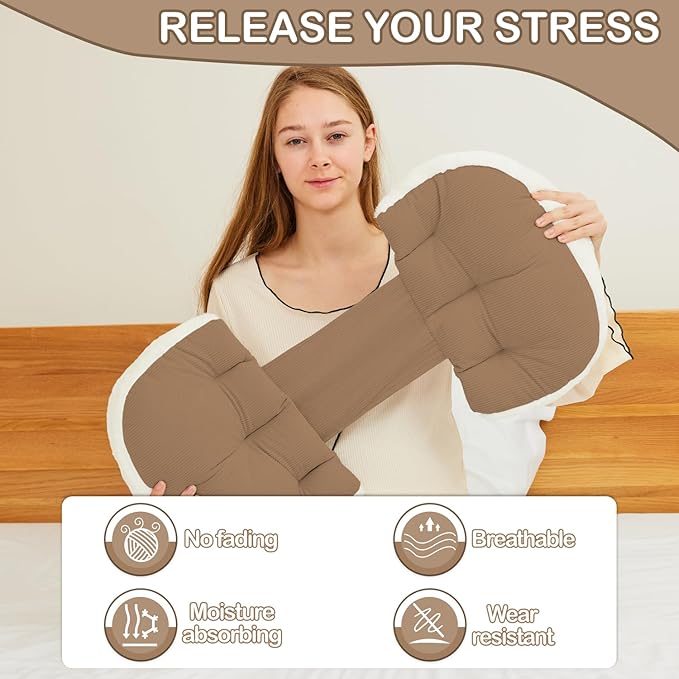 Pregnancy Pillow for Sleeping, Maternity Pillow, Faux Fur Luxury Maternity Pillow Support for Back, Legs, Belly, HIPS,Brown