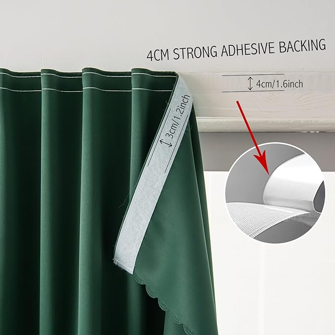 Blackout Curtains for Bedroom Stick On Curtains Window Shades Pull Down Blackout Window Cover No Drillng Self Adhesive Curtains No Rod Small Curtain, 47" W X 71" L, Dark Green, 1 Panel