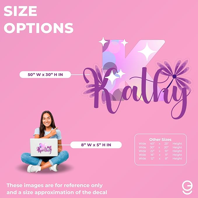 CRYPTONITE Custom Stickers Name Wall Decor with Purple Flower | Custom Name & Initial for Purple Wall Decor | Flower Wall Decals for Bedroom Decor I Custom Decal for Baby Girl Nursery Decor(E. Floral)