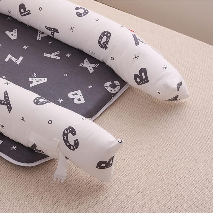 Baby Lounger for Newborn Portable Bag,Baby Nest Play Gym mat with Strap,Newborn Lounger Adjustable Size & Inner Zipper Lengthen Space to 24 Months(Letter Gray)