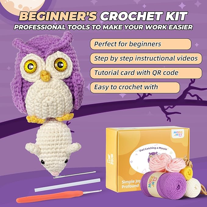 MOREJMTT Crochet Kit for Beginners Animal,Crochet Animal Kits,Crocheting Kit for Starters,Learn to Crochet with Step-by-Step Video Tutorials,Beginner Crochet Kits for Adults(owl)