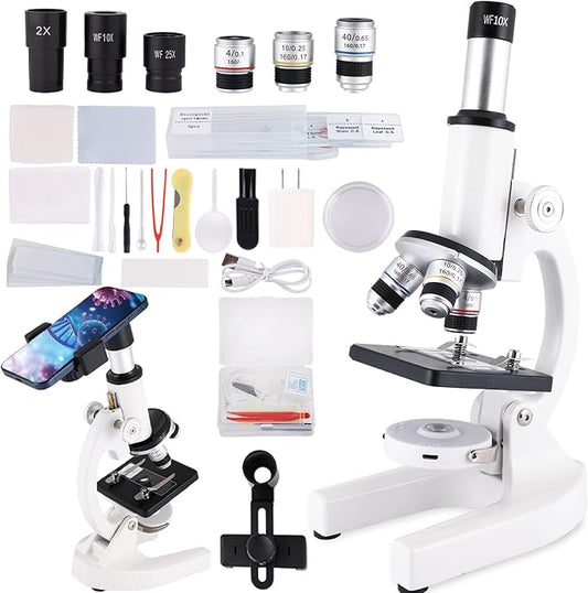 Microscope for Kids & Adults,40X-2000X Magnification.Equiped with Slides Set & Phone Adapter,Suitable for Students School Labs and Home Education(White)
