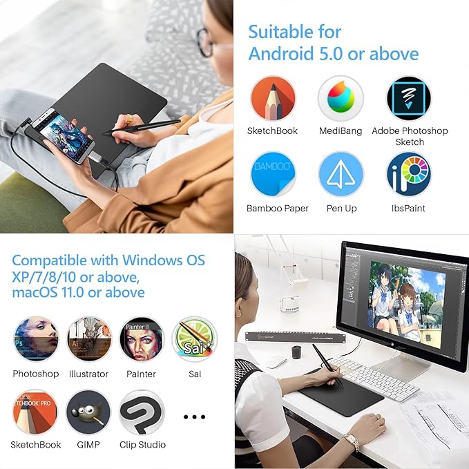 T906 Graphics Drawing Tablet, 10x6.25 Inch Digital Art Tablet with 8192 Pressure Sensitivity Battery-Free Stylus, 10 Shortcut Keys, Ultra-Thin Pen Tablet for Mac, Windows PC and Android