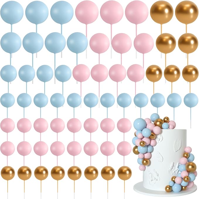 75 Pcs Cake Balls Topper Decorations Foam Cupcake Topper Mini Balloon Cake Topper Balls Cake Picks for Cake Deco Birthday Party Wedding（Blue,Pink,Gold）