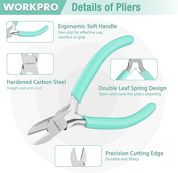 WORKPRO Jewelry Pliers Set, 3 Pack Jewelry Making Tool Kit Includes Mini Needle Nose Plier/Chain Nose Plier, Round Nose Plier and Wire Cutter for Jewelry Repair, DIY Crafts, Jewelry Making Supplies
