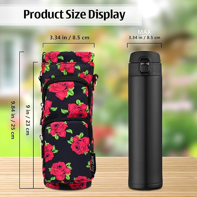 Betsey Johnson Insulated Water Bottle Pouch Holder Carrier Crossbag with Adjustable Shoulder Strap - Lightweight Polyester Accessories with Pockets Good for Hiking Sports