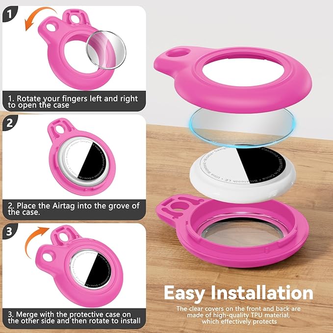 Upgrade Waterproof Airtags Holder with Apple Airtags Keychain, Hard PC Air Tag Case, Anti-Scratch & Shock Air tag Holder,Men's Women's Keyrings & Keychains, for Dog,Car Key,Luggage -Rose Red