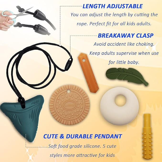 Chew Necklaces for Sensory Kids, Sensory Chewy Toys for Boys with Autism, ADHD, SPD, Chewing, Silicone Chewing Necklace Reduce Adult Anxiety Fidgeting