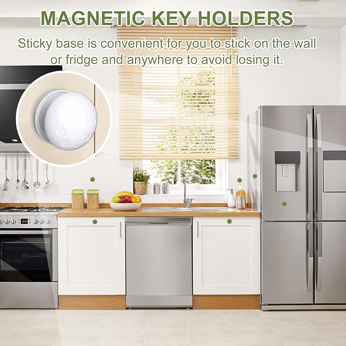 AOSITE Child Safety Magnetic Cabinet Locks Keys, 2 Pack Universal Replacement Keys Child Proof Extra Stronger Magnet Baby Locks for Cabinets and Drawers with Adhesive, 2 Key Holders Included