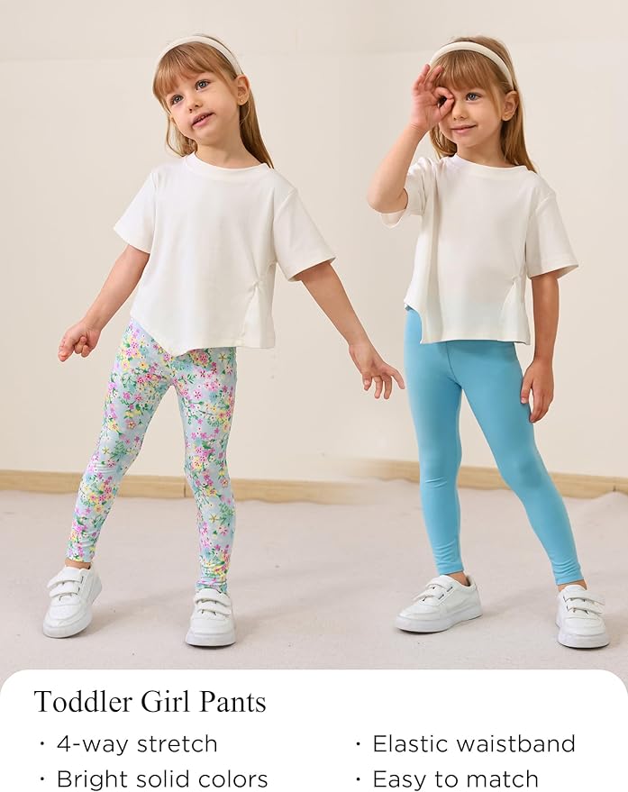 Toddler Girls Leggings 2-Pack Bamboo Viscose Little Girls Casual Stretch Pants