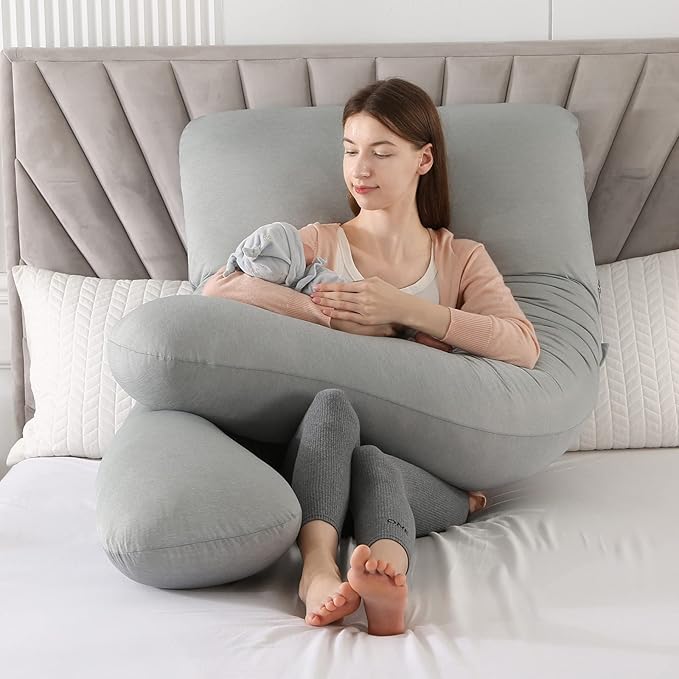 Amagoing Cooling Pregnancy Pillow for Sleeping, 55 inch U Shaped Full Body Maternity Pillow Support for Back, Hip, Belly, Legs for Pregnant Women, Removable Cooling Cover, Pregnant Women Must Have